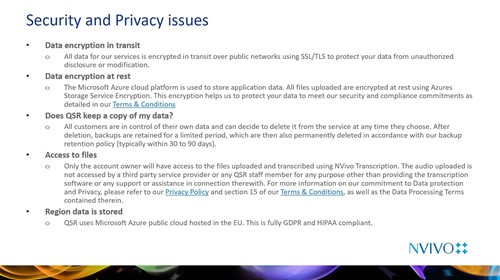 Slide showing Security and Privacy information