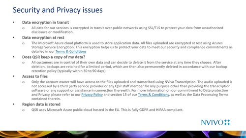 Slide showing Security and Privacy information