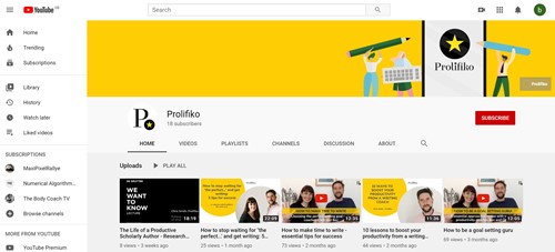 Snip of Prolifiko's YouTube page