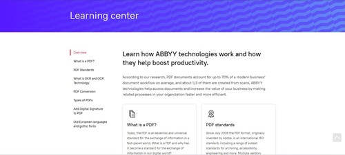 Link to ABBYY learning centre
